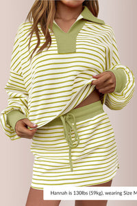 Willluxe®Striped 2 Piece Outfits Casual Sweatshirt Skirt Set