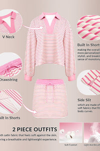 Willluxe®Striped 2 Piece Outfits Casual Sweatshirt Skirt Set