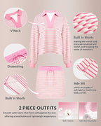 Willluxe®Striped 2 Piece Outfits Casual Sweatshirt Skirt Set