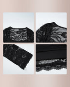 Willluxe®Sheer Lace Floral Long Sleeve Top