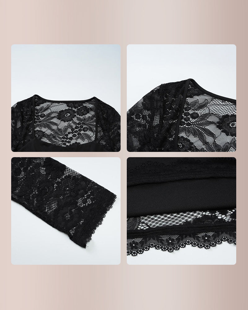 Willluxe®Sheer Lace Floral Long Sleeve Top