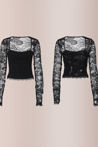 Willluxe®Sheer Lace Floral Long Sleeve Top