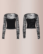 Willluxe®Sheer Lace Floral Long Sleeve Top