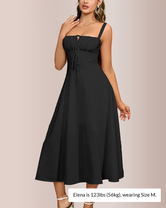 WILLLUXE® Structured Bust Ruched Tie-Front High Slit Midi Dress