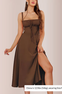 Willluxe® Structured Bust Ruched Tie-Front High Slit Midi Dress