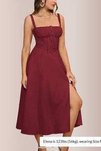 Willluxe® Structured Bust Ruched Tie-Front High Slit Midi Dress