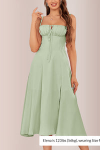 Willluxe® Structured Bust Ruched Tie-Front High Slit Midi Dress