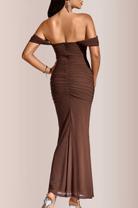 Willluxe® Ruched Mesh Off-Shoulder Bodycon Maxi Dress