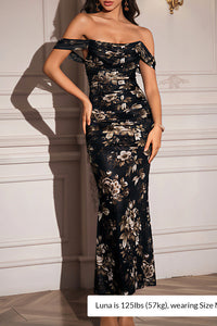 Willluxe® Floral Mesh Off-Shoulder Ruched Bodycon Maxi Dress