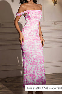 Willluxe® Floral Mesh Off-Shoulder Ruched Bodycon Maxi Dress