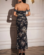 Willluxe® Floral Mesh Off-Shoulder Ruched Bodycon Maxi Dress