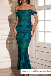 Willluxe® Floral Mesh Off-Shoulder Ruched Bodycon Maxi Dress
