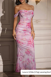 Willluxe® Floral Mesh Off-Shoulder Ruched Bodycon Maxi Dress