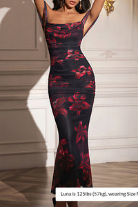 Willluxe® Floral Mesh Off-Shoulder Ruched Bodycon Maxi Dress