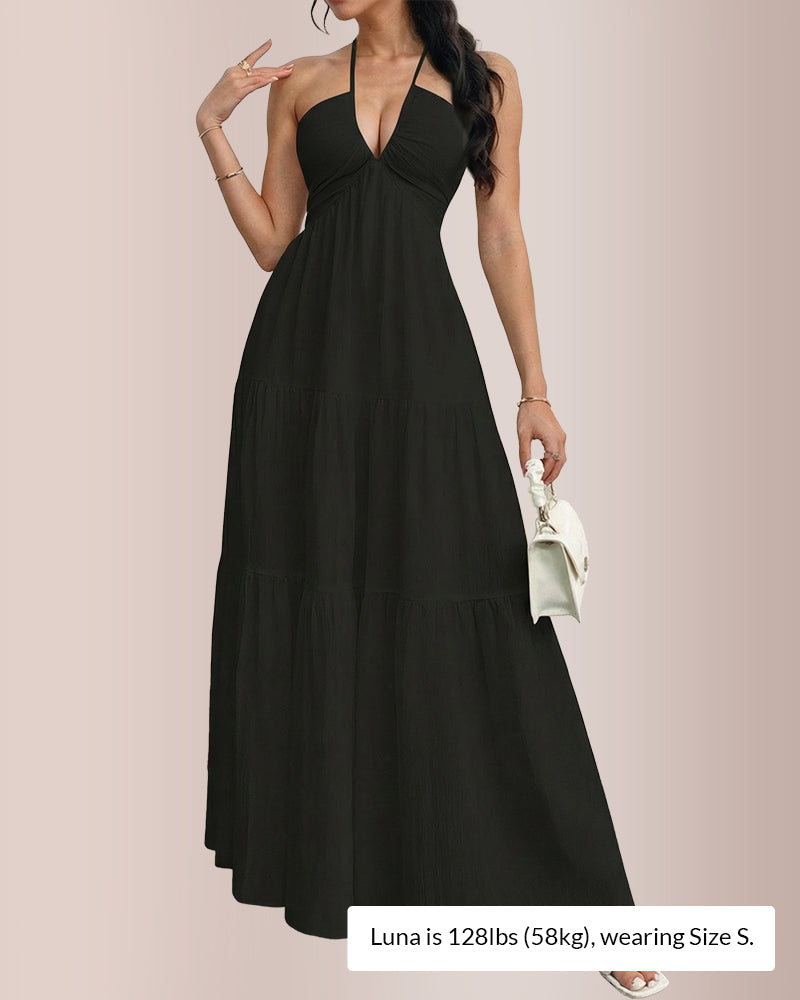 Willluxe® Halter Neck Tiered Maxi Dress