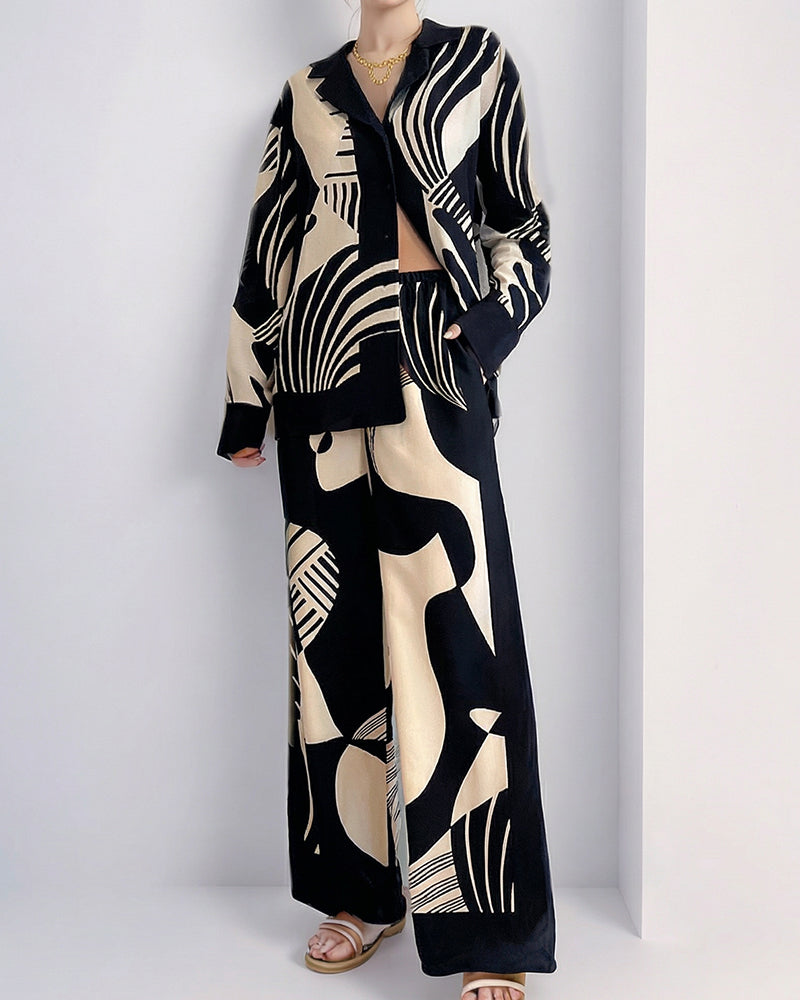 Willluxe® Artistic Graffiti Oversized Shirt & Wide-Leg Pant Set