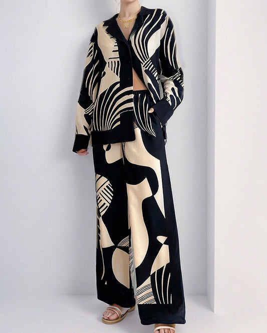 WILLLUXE® Artistic Graffiti Oversized Shirt & Wide-Leg Pant Set