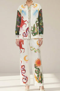 Willluxe® Artistic Graffiti Oversized Shirt & Wide-Leg Pant Set