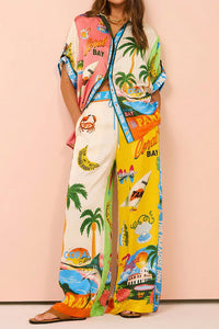 Willluxe® Artistic Graffiti Oversized Shirt & Wide-Leg Pant Set
