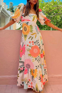 Willluxe® Square Neck Bubble Sleeve Long Dress