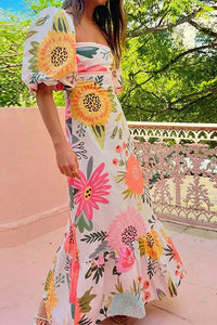 Willluxe® Square Neck Bubble Sleeve Long Dress