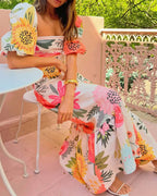 Willluxe® Square Neck Bubble Sleeve Long Dress