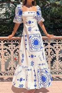 Willluxe® Square Neck Bubble Sleeve Long Dress