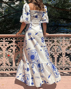 Willluxe® Square Neck Bubble Sleeve Long Dress