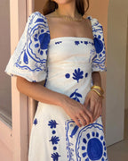 Willluxe® Square Neck Bubble Sleeve Long Dress