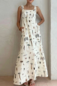 Willluxe® Botanical Print Tie-Strap Open Back Maxi Dress
