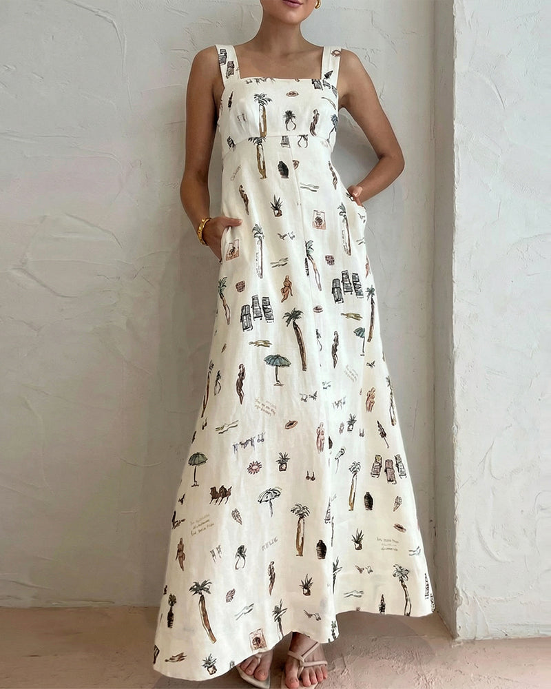 Willluxe® Botanical Print Tie-Strap Open Back Maxi Dress