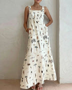 Willluxe® Botanical Print Tie-Strap Open Back Maxi Dress