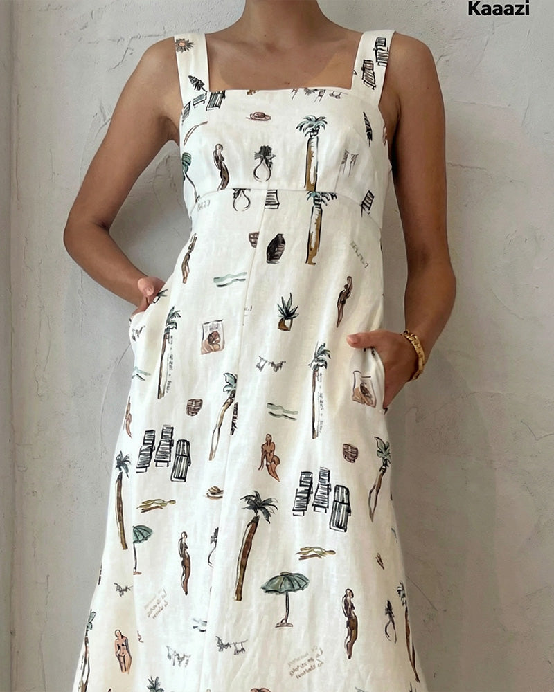 Willluxe® Botanical Print Tie-Strap Open Back Maxi Dress