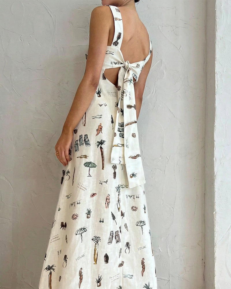 Willluxe® Botanical Print Tie-Strap Open Back Maxi Dress