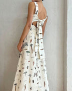 Willluxe® Botanical Print Tie-Strap Open Back Maxi Dress