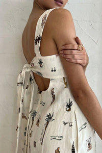 Willluxe® Botanical Print Tie-Strap Open Back Maxi Dress