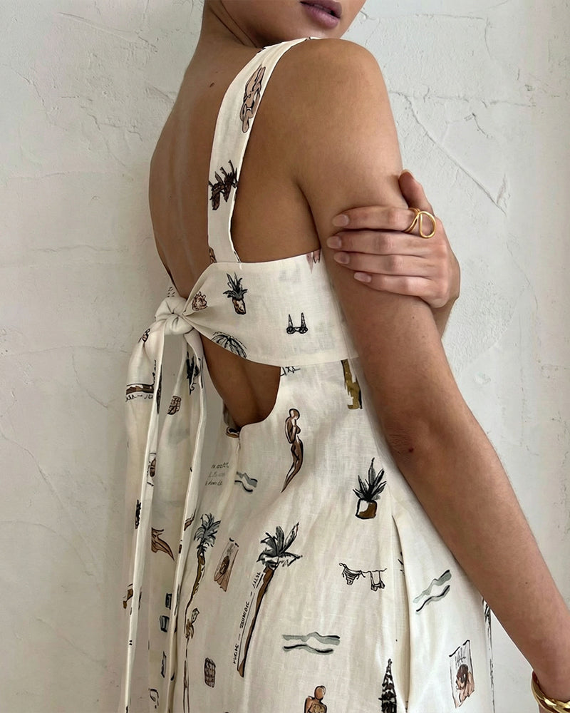 Willluxe® Botanical Print Tie-Strap Open Back Maxi Dress