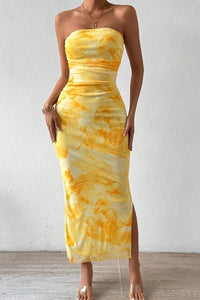 Willluxe® Yellow Floral High-Slit Bodycon Vacation Dress