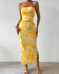 Willluxe® Yellow Floral High-Slit Bodycon Vacation Dress