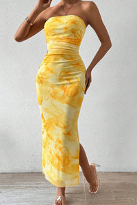 Willluxe® Yellow Floral High-Slit Bodycon Vacation Dress