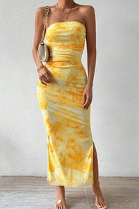 Willluxe® Yellow Floral High-Slit Bodycon Vacation Dress