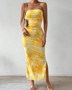 Willluxe® Yellow Floral High-Slit Bodycon Vacation Dress