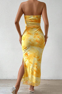 Willluxe® Yellow Floral High-Slit Bodycon Vacation Dress