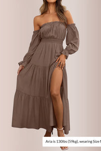 Willluxe® Boho Off-Shoulder Smocked Maxi Dress