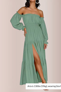 Willluxe® Boho Off-Shoulder Smocked Maxi Dress