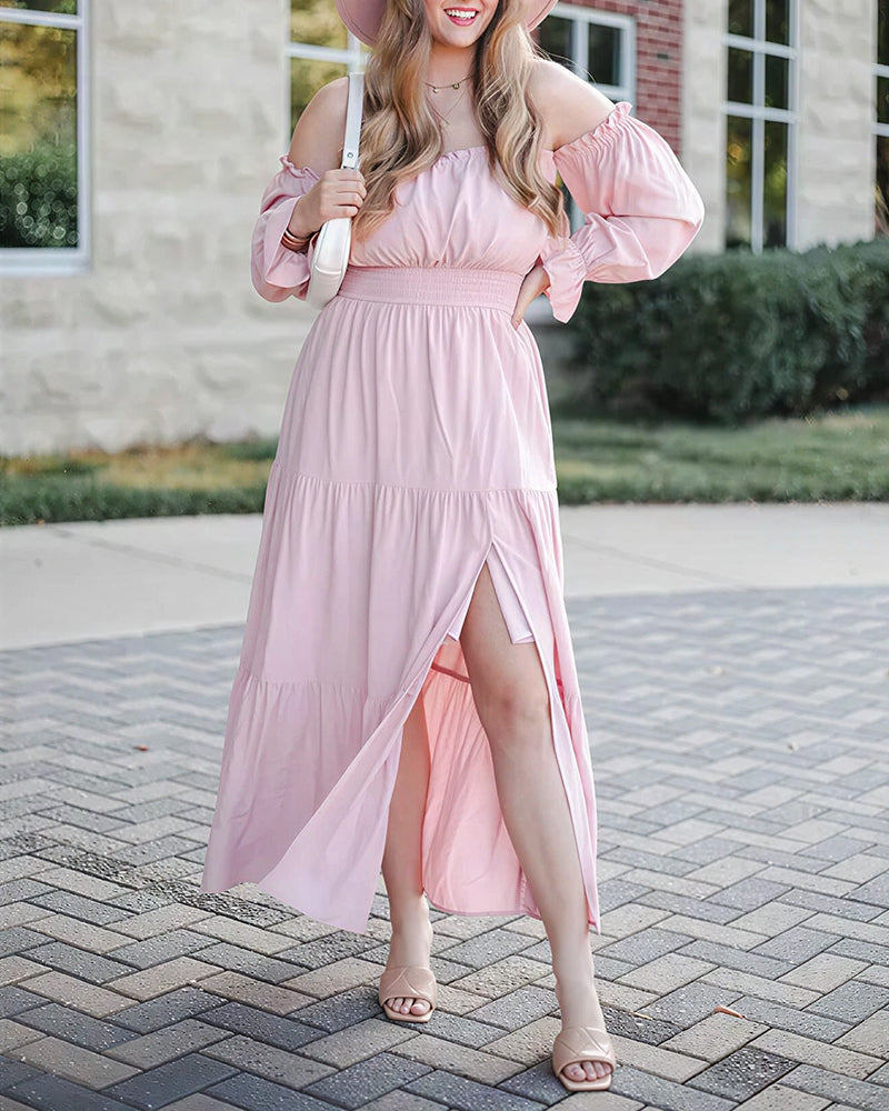 Willluxe® Boho Off-Shoulder Smocked Maxi Dress
