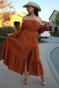 Willluxe® Boho Off-Shoulder Smocked Maxi Dress