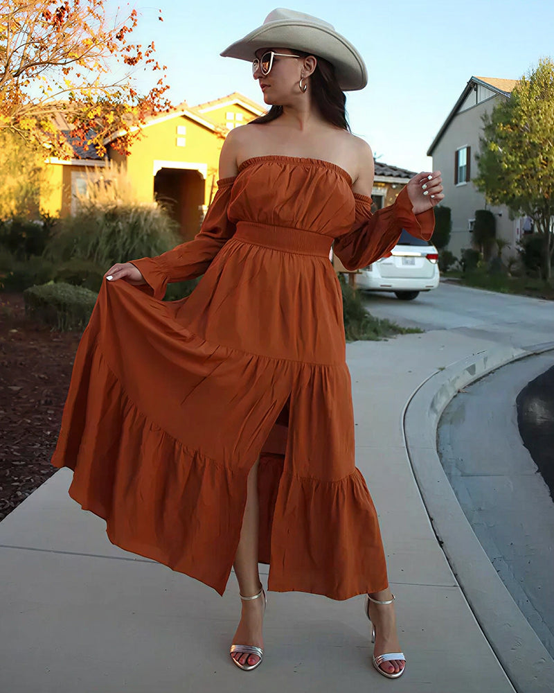 Willluxe® Boho Off-Shoulder Smocked Maxi Dress