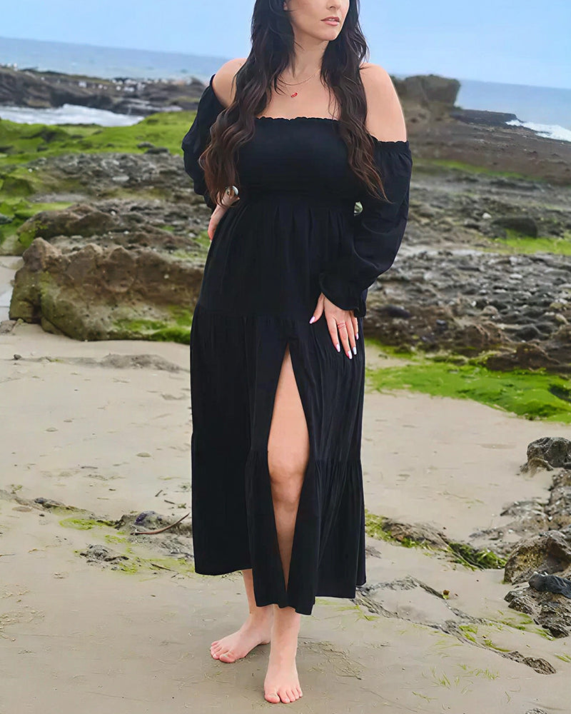 Willluxe® Boho Off-Shoulder Smocked Maxi Dress