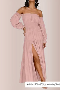 Willluxe® Boho Off-Shoulder Smocked Maxi Dress